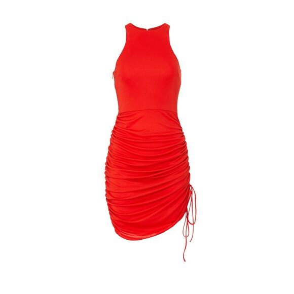 K.NGSLEY Ryan Red Ruched Sleeveless Bodycon Mini Dress Size Small - Picture 5 of 13